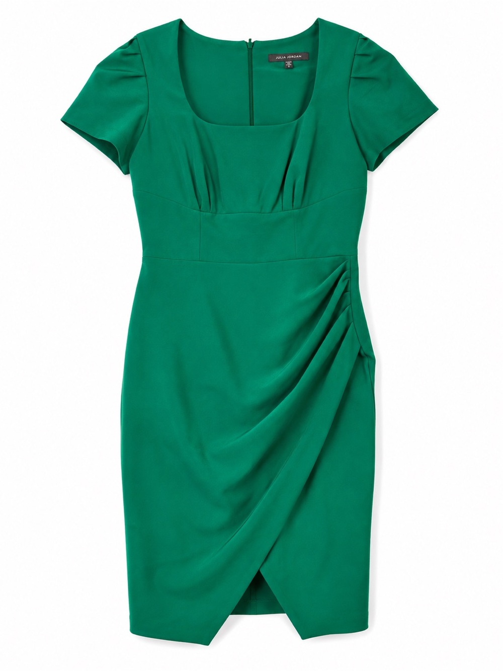Julia Jordan Emerald Green Ruched Sheath Dress Size 6 Tulip Hem Cocktail Work - Picture 2 of 7